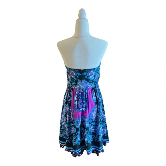 Rubber‎ Ducky Productions Y2K Western Boho Strapless Paisley Print Mini Dress M - Picture 5 of 7